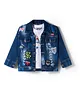 Dapper Dudes Full Sleeves Mild Washed & Numericals Patch Detailed Jacket With Tee Set - Dark Blue