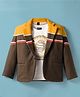 Dapper Dudes Full Sleeves Colour Blocked Blazer With Typography Printed Tee Set - Olive