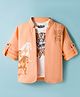 Dapper Dudes Full Sleeves Horse & Typography Printed Jacket With Tee Set - Orange