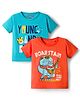 Dapper Dudes Pack Of 2 Half Sleeves Rock Star Text & Animals Printed Tees - Orange & Blue
