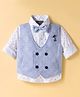 Dapper Dudes Full Sleeves Abstract Printed Shirt With Waistcoat & Bow Set - Sky Blue