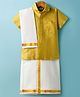 Dapper Dudes Half Sleeves Textured Shirt With Mundu Lungi & Geometric Foil Printed Angavastram Set - Gold