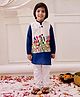 KID1 Cotton Woven Full Sleeves Solid Kurta & Pyjama With Floral Embroidered Jacket Set - White & Blue