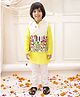 KID1 Cotton Woven Full Sleeves Solid Kurta & Pyjama With Floral Embroidered Jacket Set - White & Yellow