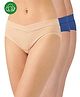 Inner Sense Organic Cotton Knit Pack Of 3 Solid V Band Detailed Plus Size Maternity Panties - Blue & Beige