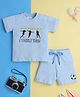Knitting Doodles Pure Cotton Knit Half Sleeves I Dont Chase Dream Text Printed Tee & Shorts Set - Light Blue