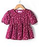Kookie Kids Woven Half Sleeves  Front Open Peplum Top with Floral Prints - Maroon