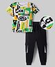 OLLINGTON ST. 100% Cotton Knit Half Sleeves Iconic Text Printed T-Shirt & Knit Joggers Set - Green Yellow & Black