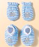 Babyhug 100% Cotton Knit Mittens and Bootie Set with Stripes & Animal Print - White & Blue