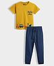 Orange Sugar 100% Cotton Knit Half Sleeves Cars Printed Night Suit Set - Yellow & Blue
