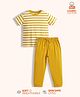Orange Sugar 100% Cotton Knit Half Sleeves Yellow Stripped Night Suit Set - Yellow