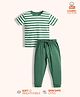 Orange Sugar 100% Cotton Knit Half Sleeves Green Stripped  Night Suit Set - Green