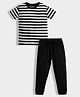 Orange Sugar 100% Cotton Knit Half Sleeves Black Stripped  Night Suit  Set - Black