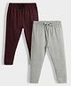 Orange Sugar 100% Cotton Knit Pack Of 2 Solid Full Length Joggers - Wine & Melange Grey