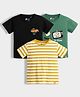 Orange Sugar 100% Cotton Knit Pack Of 3 Half Sleeves Travel Printed & Yellow Striped Tees  - Multi Colour