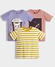 Orange Sugar 100% Cotton Knit Pack Of 3 Half Sleeves Popcorn & Rocket Printed Tees   -  Multi Colour