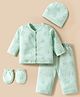 Doodle Poodle 100% Cotton Knit Full Sleeves Bear Printed Co-ords T-Shirt & Lounge Pant Set with Cap & Mittens - Sea Green