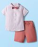 Babyhug Cotton Woven Half Sleeves Striped Shirt & Shorts Set with Bow - Pink