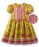 EARTHY TOUCH Woven Half Puffed Sleeves Ethnic Dress with Floral Print - Mustard