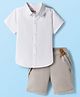 Babyhug Cotton Woven Half Sleeves Solid Color Shirt and Shorts Set with Suspender - White & Grey