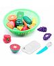 Aditi Toys Fruits and Vegetables Set in One Basket with Chopper Board & Knife for Kids, Fruit & Vegetable Combo Basket for Kids , BIS Approved (Green)