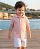 Babyhug Cotton Woven Half Sleeves Front Open Solid Color Shirt and Shorts Set - Light Peach & White