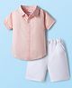Babyhug Cotton Woven Half Sleeves Front Open Solid Color Shirt and Shorts Set - Light Peach & White