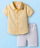 Babyhug Cotton Woven Half Sleeves Front-Open Shirt & Shorts Set with Stripes Design - White & Yellow