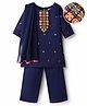 EARTHY TOUCH Cotton Woven Three Fourth Sleeves Kurti Chudidar Set with Dupatta & Floral Embroidery - Navy Blue