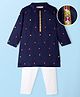 EARTHY TOUCH Cotton Woven Full Sleeves Kurta Pajama Set with Embroidery - Navy Blue