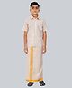 THANGAMAGAN Viscose Woven Half Sleeves Floral Printed Shirt & Coordinating Mundu Lungi Set - Gold