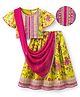 EARTHY TOUCH Woven Flutter Sleeves Choli Lehenga & Dupatta Set with Floral Print - Mustard Woven