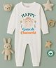 BLUSHES 100% Cotton Knit Ganesh Chaturthi Theme Full Sleeves Happy Ganesh Chaturthi Text Printed Romper - White