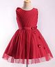 Enfance Sleeveless Floral Applique Detailed Pleated Knee Length Dress - Maroon