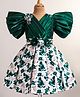 Enfance Half Bell Sleeves Floral Applique Detailed Pleated Knee Length Dress - Bottle Green