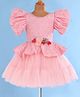 Enfance Half Bell Sleeves Floral Applique Detailed Knee Length Dress - Peach