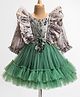 Enfance Full Peasant Sleeves Stones Embellished Floral Printed Knee Length Dress - Mehandi