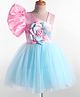 Enfance Half Bell Sleeves Floral Applique Detailed Knee Length Dress - Firozi Blue