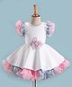 Enfance Sleeveless Floral Applique & Ruffles Detailed Knee Length Dress - White