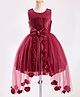 Enfance Sleeveless Floral & Bow Applique Detailed Knee Length Dress - Maroon