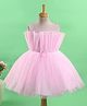 Enfance Net Woven Sleeveless Bow Applique Detailed Pearls Embellished Dress - Pink