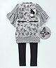 Enfance Half Flutter Sleeves Butterflies Printed Floral Applique Detailed Top With Leggings Set - Black