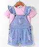 Enfance Cap Sleeves Distressed Dungaree With Tee Set - Pink