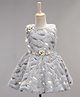 Enfance Sleeveless Feathers Foil Printed & Floral Applique Detailed Knee Length Dress - Grey