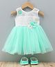 Enfance Sleeveless Floral Applique Detailed Knee Length Dress With Booties Set - Green