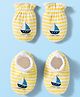 Babyhug 100% Cotton Knit Mittens and Bootie Set with Stripes & Boat Print - White & Yellow