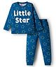 Babyhug Cotton Knit Full Sleeves Night Suit With Little Star Text Print - Navy Blue