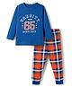 Babyhug Cotton Knit Full Sleeves Night Suit With Text Print - Navy Blue