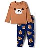 Babyhug Cotton Knit Full Raglan Sleeves Night Suit With Animal Print - Brown