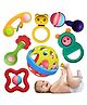 FUNVERSE 7 Pcs Non-Toxic Premium Rattle Set for Gifting | Safe Toys with Teether for New Born, Babies and Infants of Age 1-3-6-9-12 Months | Baby Shower Gift Set With Fun Colors & Soft Rattling Sound